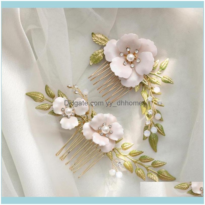 

Barrettes Jewelrywedding Aessories Pearls Crystal Hair Combs Pins Flower Leaf Headpieces For Brides Party Headdress Hairpins Bridal Jewelry