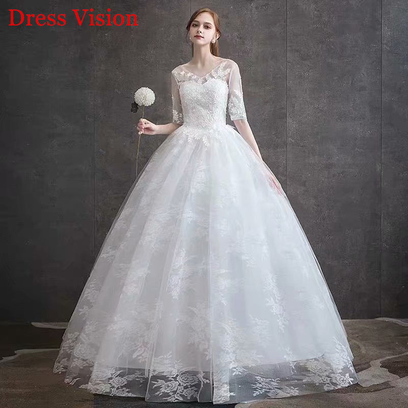 

2021 Lace Appliques V-neck Vestido Noiva Wedding Soiree Bride to Be Lace-up Robe De Marie 3ifw, Same as image