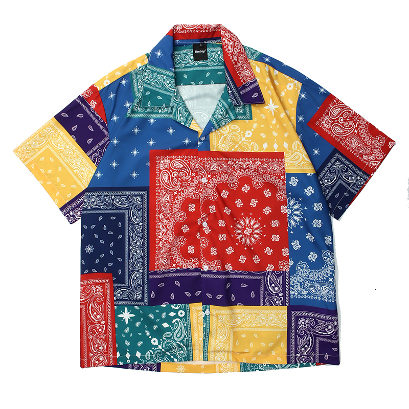 

2021 New Color Block Cashew Print Oversize Summer Men and Women Lapel Short Sleeve High Street Loose Casual Hawaiian Shirts 8su4, Pic color