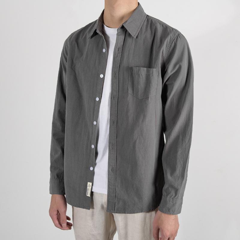 

2021 New Summer and Autumn Long Sleeve Fashion Casual Gray Shirts Men Comfortable Solid Shirt Mens for Four Season Camiseta Ny58, Dark gray