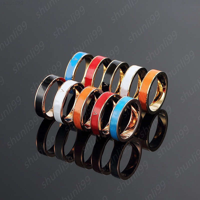 

High Quality Designers Ring Fashion Men Women Multicolor Enamel Ring Stainless Steel Band Rings V-Shaped Jewelry