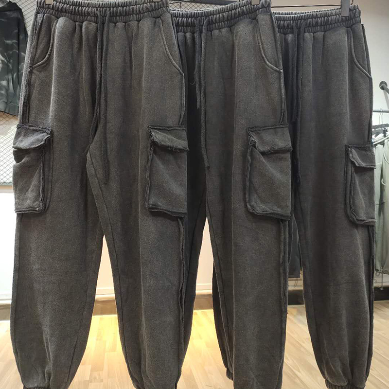 

2021 New Cargo Multi Pocket Streetwear Joggers Hip Hop Casual Men Clothing Vintage Washed 100% Cotton Black Pants Trousers V2t2