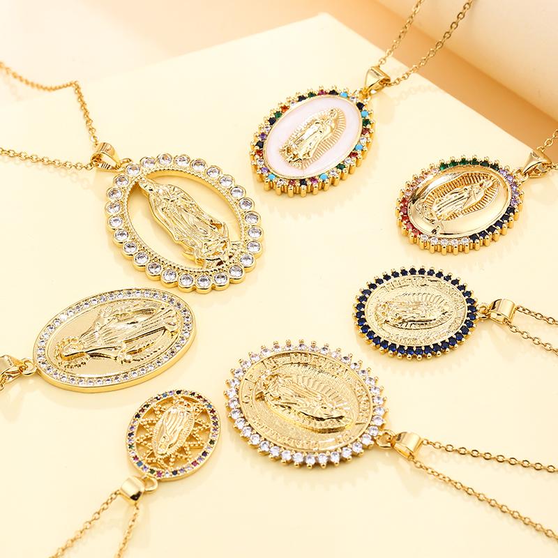 

Pendant Necklaces 2022 Vintage Gold Stainless Steel Virgin Mary Necklace For Women Charm Female Religious Color Zircon Jewelry Gift, Silver