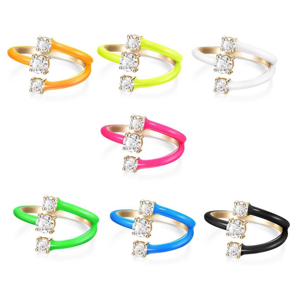 

Rainbow Fashion Jewelry Candy Neon Enamel Colorful Finger Ring For Women Open Adjust Size