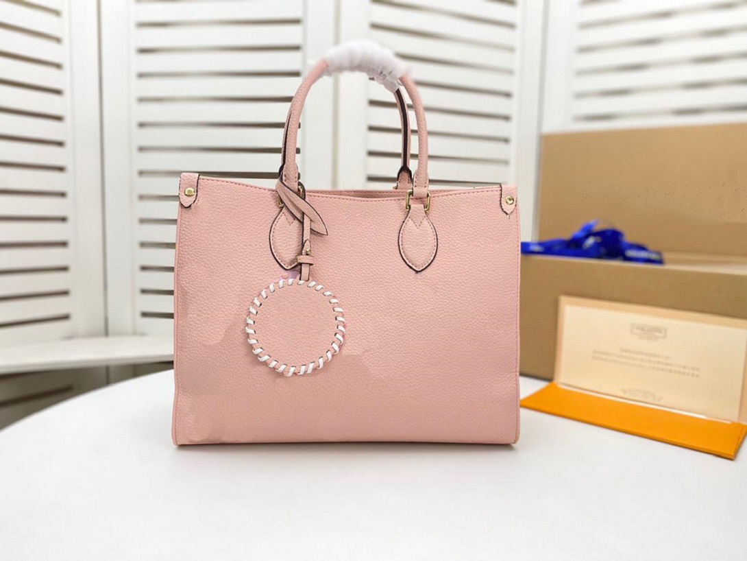 

High Quality Classic Luxurys Designers Bags Onthego Medium Tote Women Handbags By The Pool Monograms embossing Shoulder Bag Free Ship, Pink #m45717