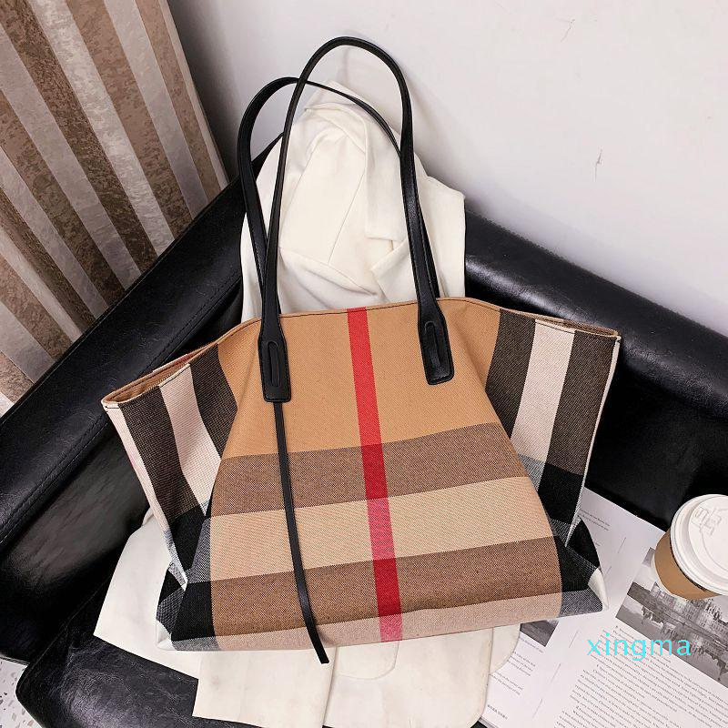 

Evening Bags Fashion Large Capacity Plaid Canvas Women's Bucket Bag LPortable Shoulder Cotton Fabric Casual Tote Handbags26, Chocolate