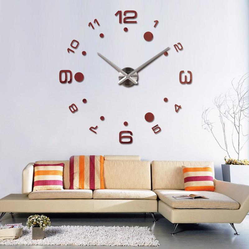 

Practical Adjustable Wall Clock Living Room Quartz Movement Durable Mirror Surface 3D DIY Round Shape Battery Operated Modern