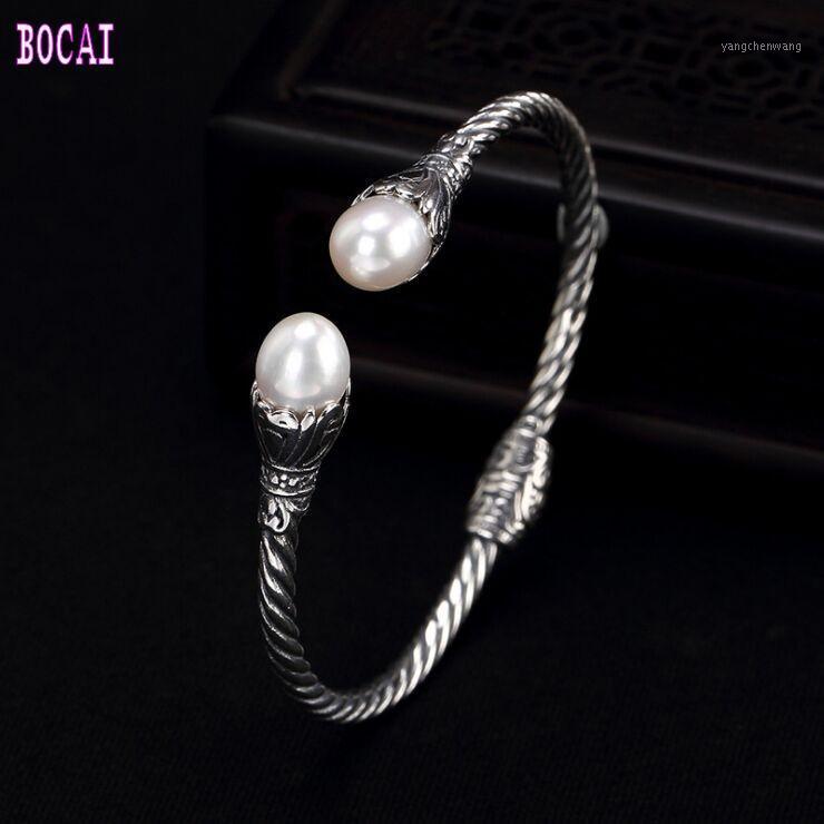 

Solid Sterling Silver Natural Pearls Vintage Personality Thai Women's Open Versatile High Quality Bracelet Bangle