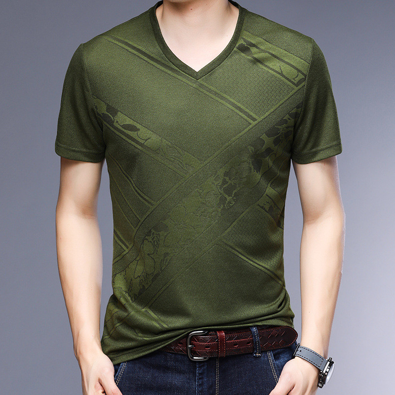 

100% Cotton T-shirts Men Short Sleeve V-neck Summer Tops Casual Slim Fit Men T Shirt Fashion Tee Shirt Homme Clothes Clothes, White