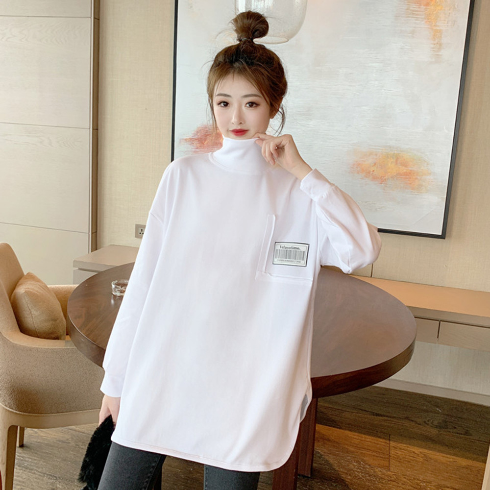 

2021 New Japanese Spring Autumn Popular T-shirt Casual Simple Thickened Warm Letter Neck Sweater Long Sleeve O57o, White