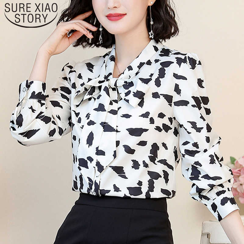 

Blusas Mujer De Moda Autumn Bow Tie Chiffon Women Shirts Floral Cardigan Shirts Women Blouses Slim Plus Size 6797 50 210527, White