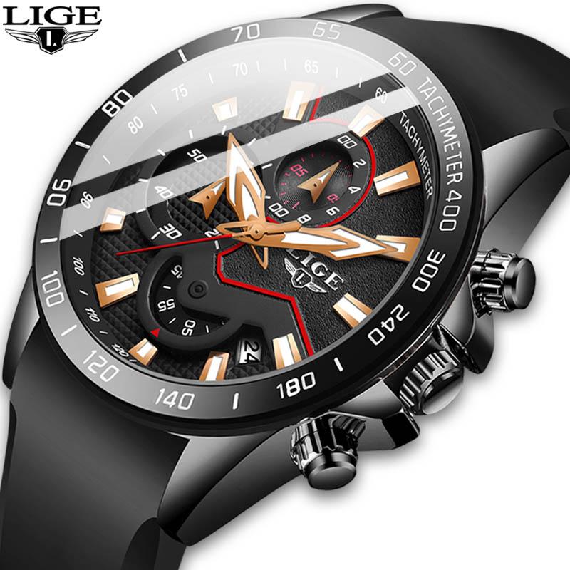 

Wristwatches LIGE Mens Watches Top Unique Sport Watch Men Quartz Date Clock Waterproof Dress Wristwatch Relogio Masculino, Silver white