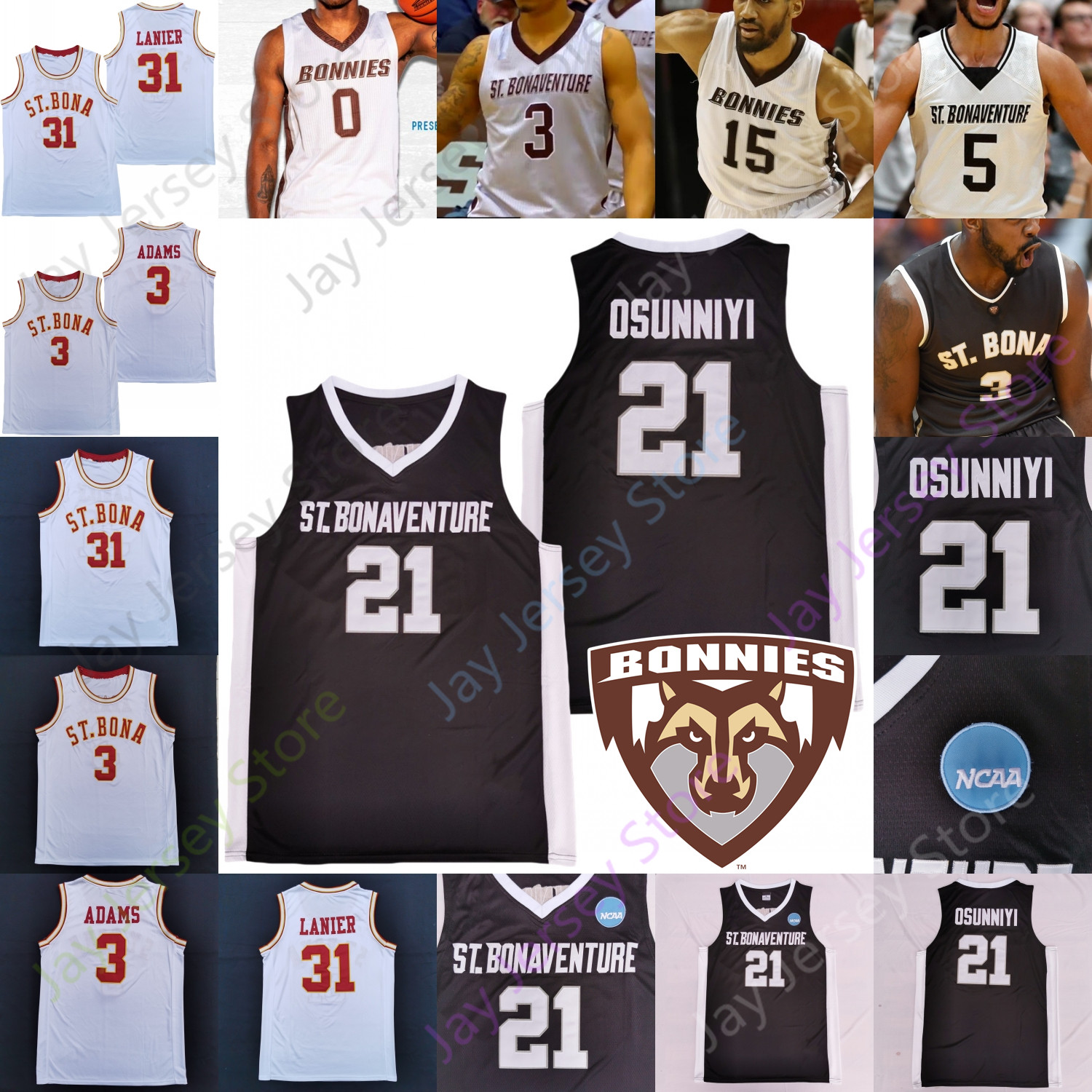 

St. Bonaventure Bona Bonnies Basketball Jersey NCAA College Kyle Lofton Dominick Welch Osun Osunniyi Jaylen Adams Jaren Holmes Karim Coulibaly Linton Brown, Black