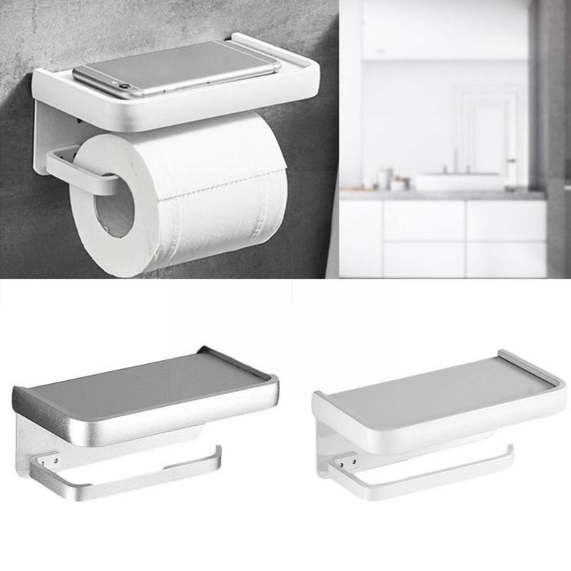 

Toilet Paper Holders Matte Black Space Aluminum Holder Self-adhesive Punch-free Mobile Set Bathroom Hardware F6X2