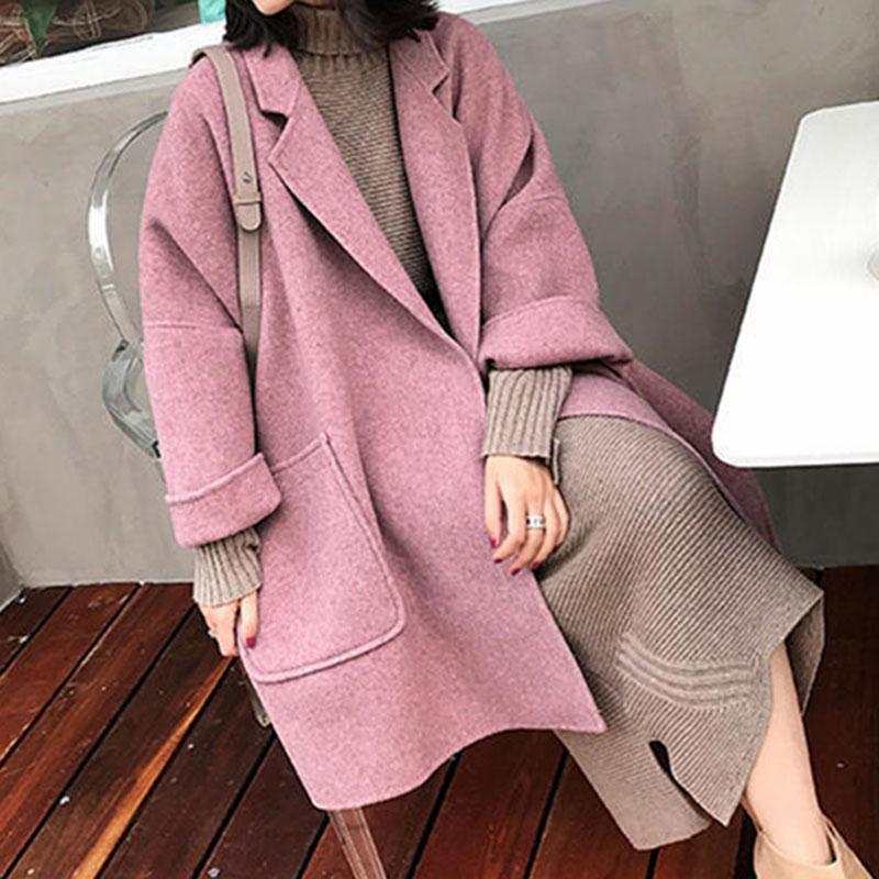 

Women' Wool & Blends 2021 Autumn Temperament Fashion Clothing Long-sleeved Small Woolen Coat Loose Mid-length Student Women, Blue
