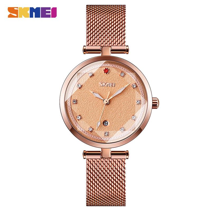 

Wristwatches SKMEI Ladies Fashion Diamond Dial Quartz Wrist Watches Mesh Steel Strap Female Clock For Women 2021 Arrival, Black