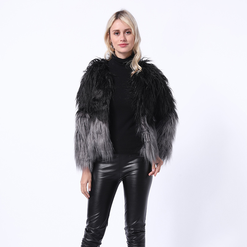 

Faux Fur Coat Two-color Ladies Winter Long-sleeved Fur Jacket Short, Black