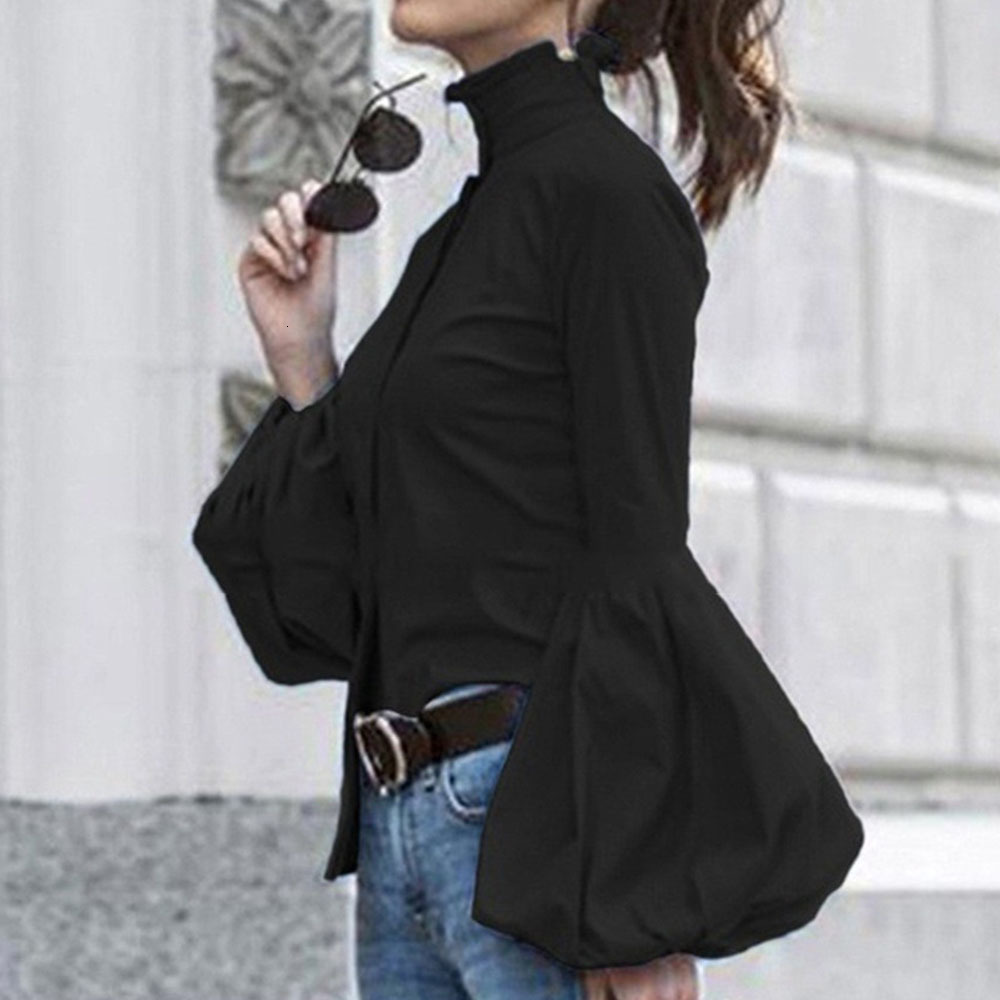 

2021 New Chic Lantern Long Sleeve Street Station Collar Slim Suit for Women' Work Shirt Spring Office Solid C6bt, Blue.