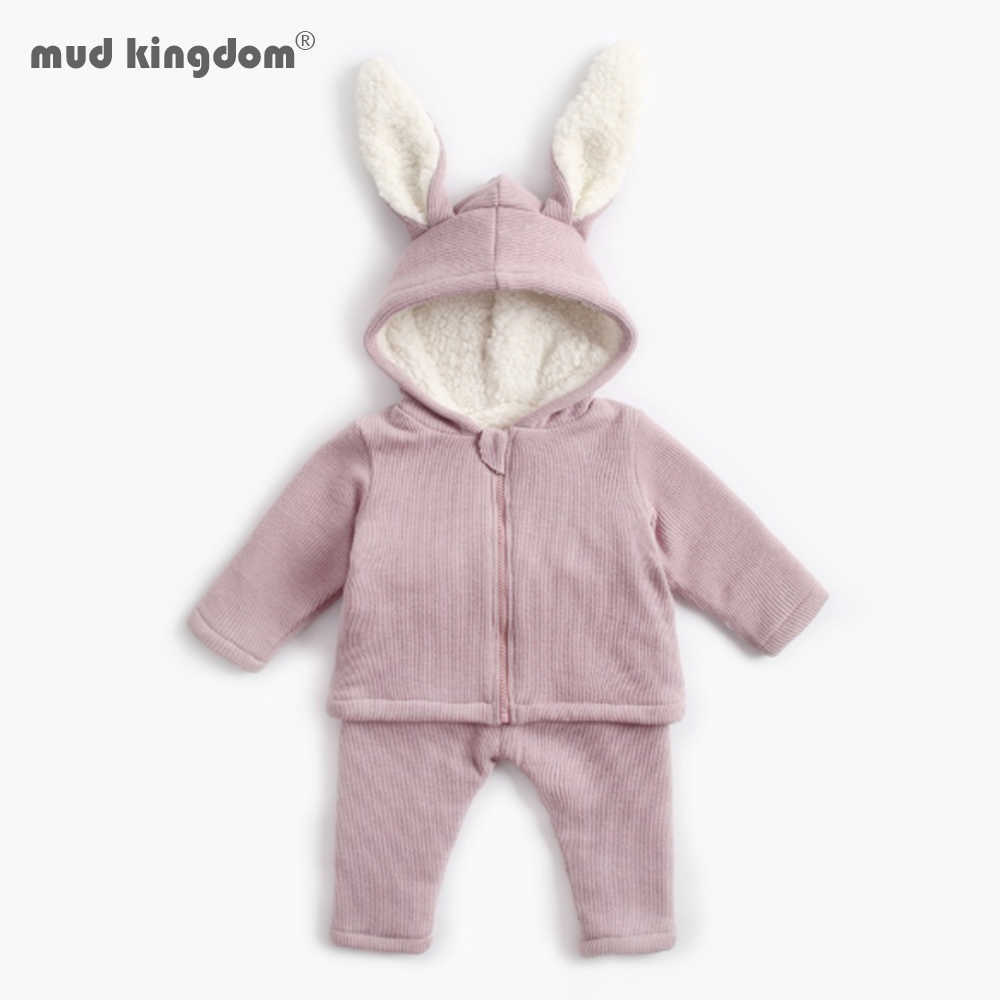 

Mudkingdom Winter Baby Girls Clothing Sets Fashion Ear Hooded Coats Pants Suit Thick Velvet Kids Clothes Set 210615, Pink