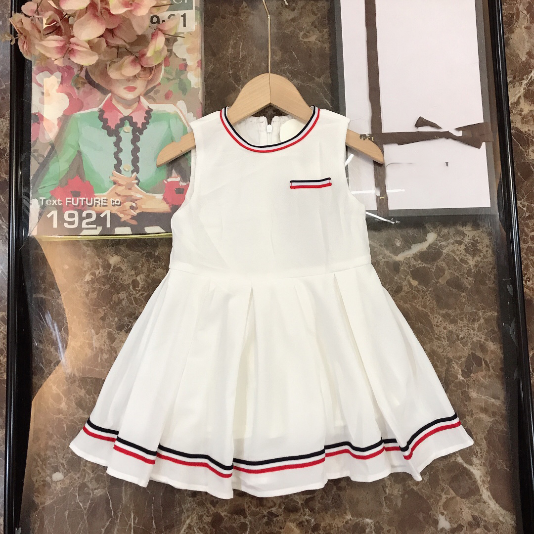 

designer girl skirt girl's cotton dress 2021 new summer DRESS Princess Navy style dress, White