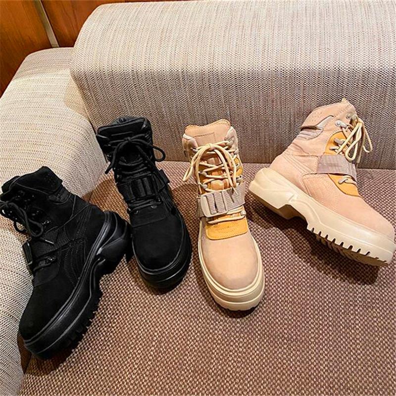 

Boots Increased Thick-soled Autumn And Winter Style Black Short Ladies Cross Strap Buckle Leather Outer