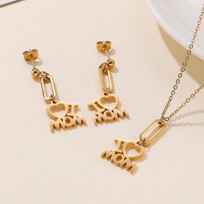 

Earrings & Necklace Fashion Letter Pendant Set Women's Men's Gold Stainless Steel Personalized Jewelry Mother's Day Family Gift, Silver