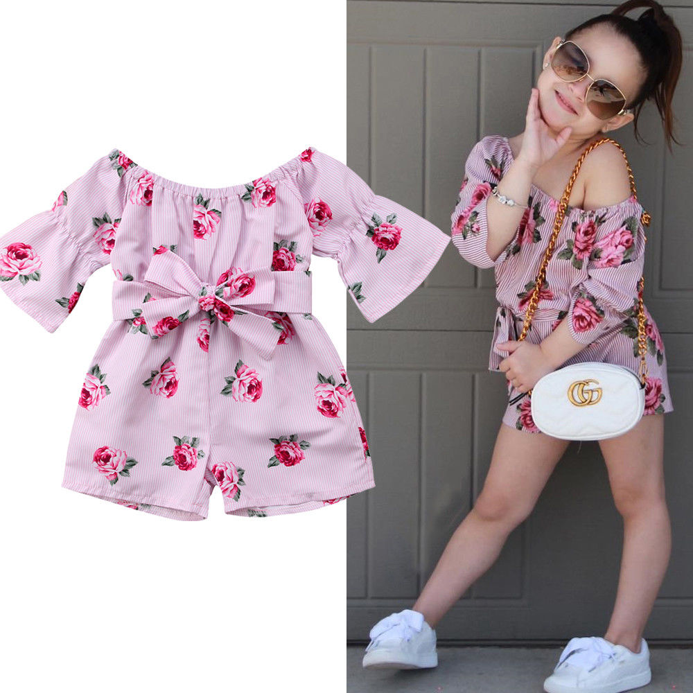 

New Kids Baby Girl Romper Floral Romper Sunsuit Summer Romper Outfits Clothes, Pink