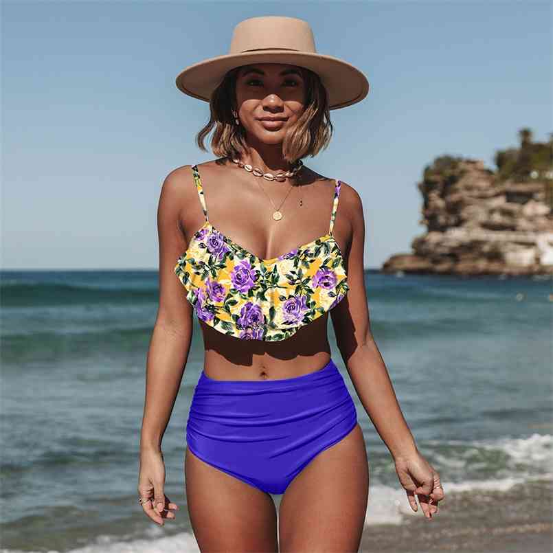 

High Waist Bikini Set Sexy Print Floral Swimwear Women Swimsuit Ruffle Bathing Suit Beach Wear Biquini female 210722, Tz19704z1