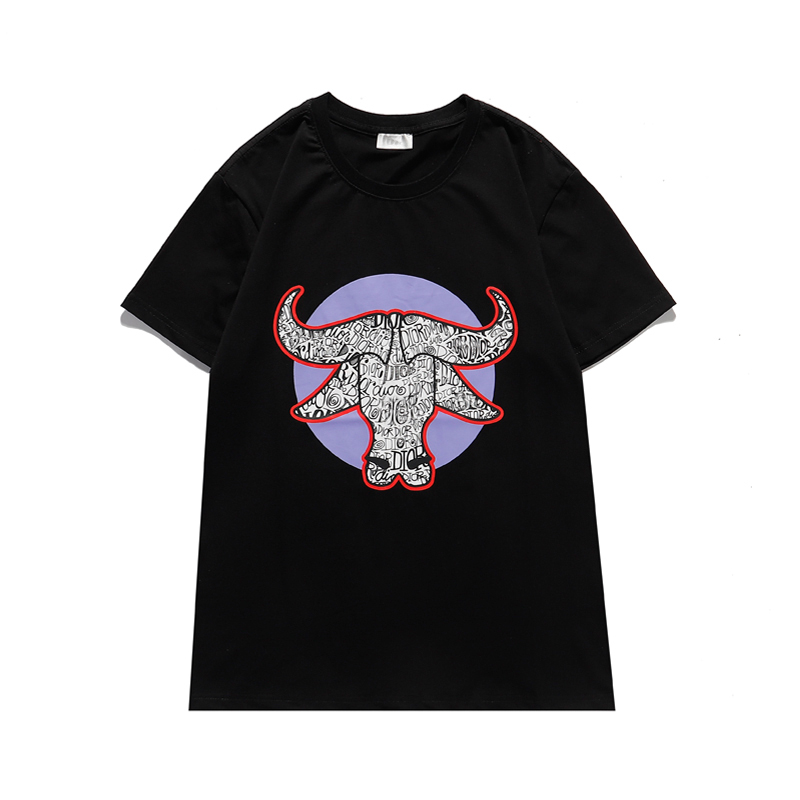 

Men's Tees Fashion Men Women Summer Crew Neck T Shirts Cattle Letter Pattern Print short sleeve Breathable Tops, White;black
