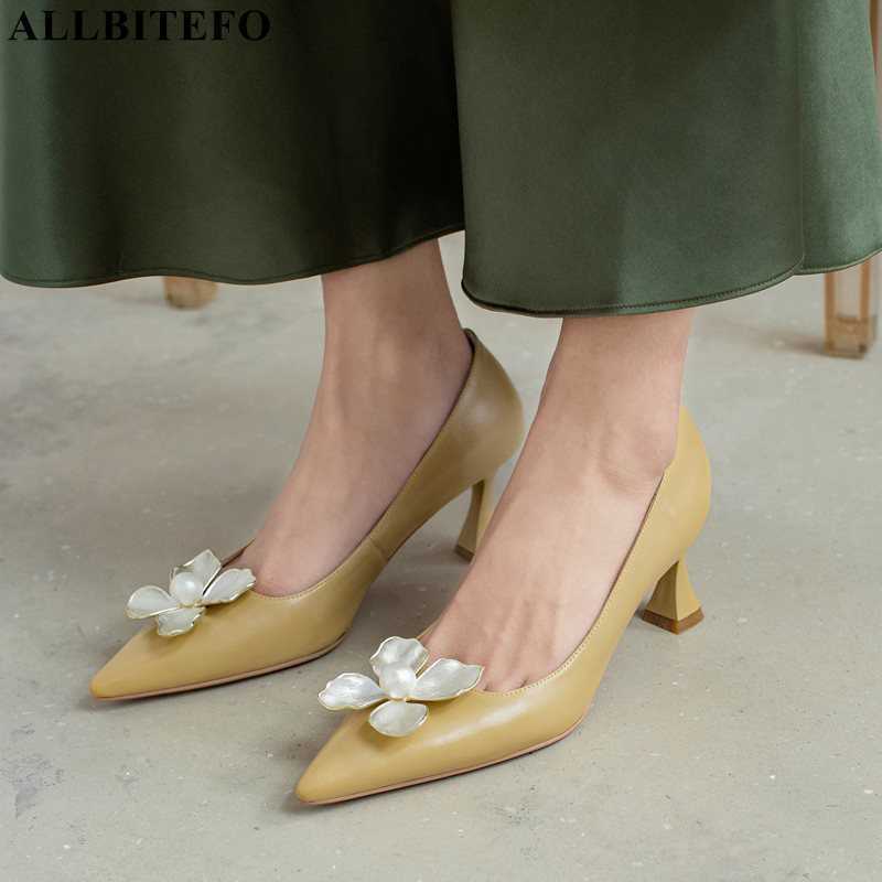 

ALLBITEFO flower design fashion genuine leather high heels butterfly women pumps high heel shoes women heels party wedding shoes 210611, As picture