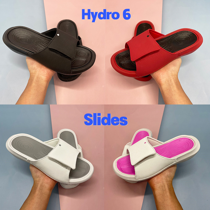 

With Box Hydro 6 slide Slippers men Sandals shoes gym black white university red metallic gold cool grey women Slides US 4-11, 12 bubble wrap packaging