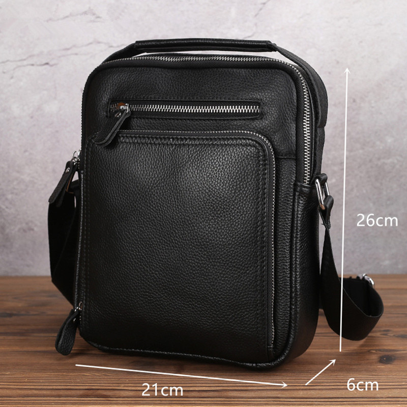 

Crossbody Bag Middle Men's Business Genuine Leather Black Single Shoulder Messenger High Quality Bolsa Handbag for Pad