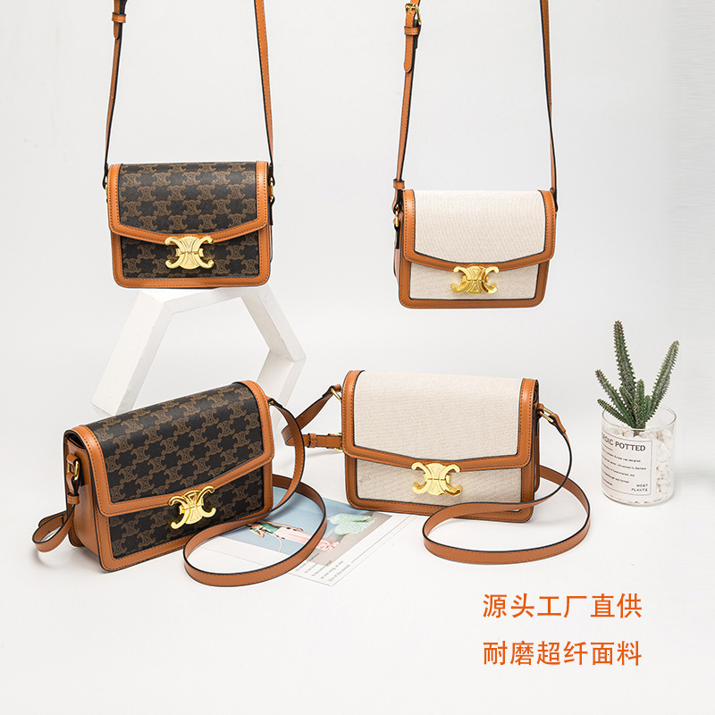 

handbag 2021 triumphs old canvas small square bag one shoulder contrast color tofu messenger, Black;red