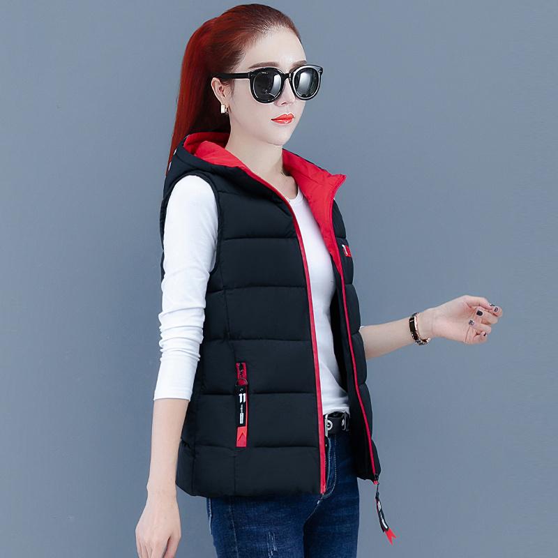 

Women's Vests Warm Cotton Vest Hooded Embroidery Pockets Casual Sleeveless Jacket Zipper Loose Waistcoat Female Autumn Winter 2021, Black