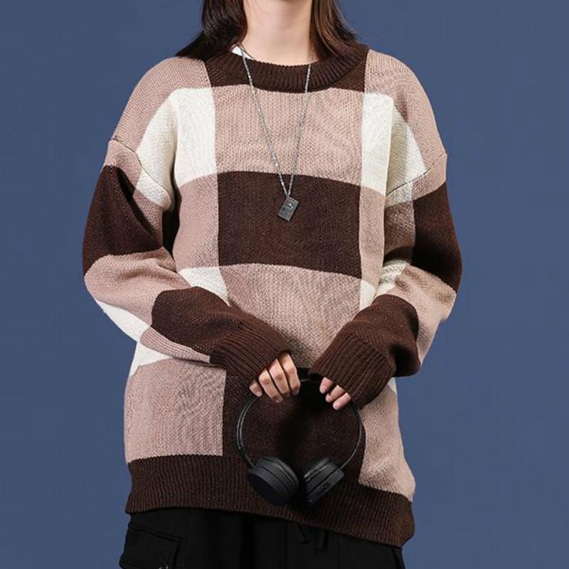 

Winter Warm Korean Preppy Sweet Tender Girl Plaid Harajuku Pullover Sweater Vintage Loose All-Match Neutral Cute Couple Sweater