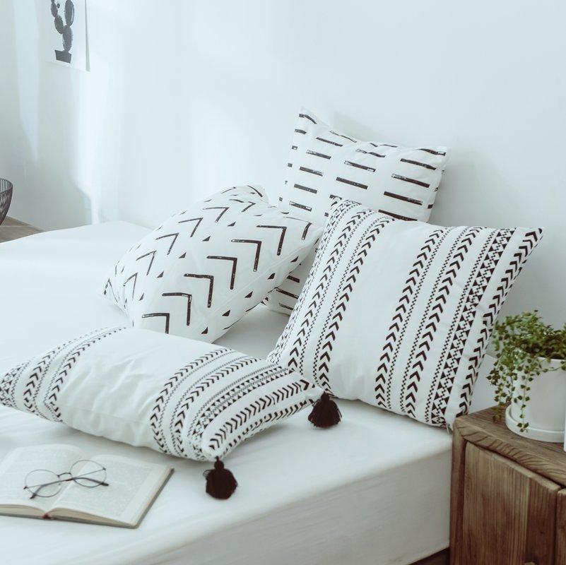 

Moroccan Style Geometric Cushion Cover Black Line Printed 100% Pure Cotton Canvas Pillow Cover Simple Art Home Decor 2 Sizes