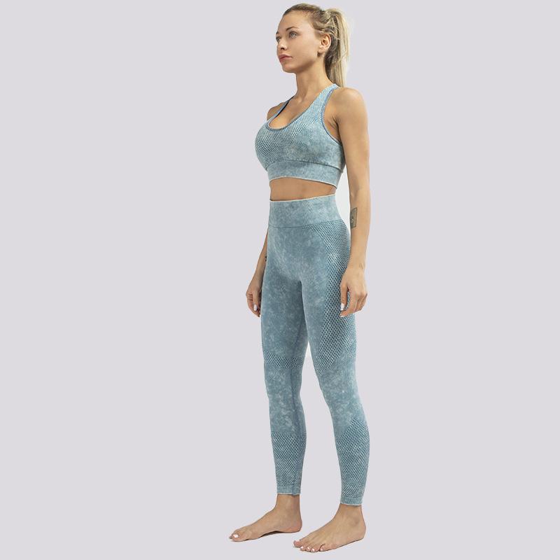 

Seamless Yoga Workout Set for Women High Waist Yoga Gym Clothing Fitness Leggings Washed Tracksuits Sportswear Set, Black