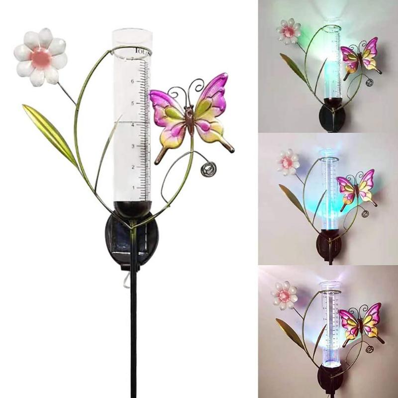 

Lawn Lamps Solar Butterfly Iron Light With Rain Gauge Outdoor Waterproof Garden Ornament Home Yard Landscape Decoration