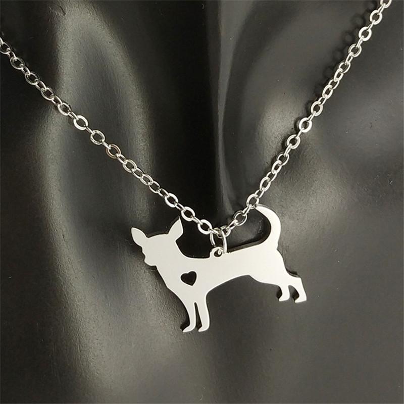 

Pendant Necklaces Chihuahua Necklace 304 Stainless Steel Silver Plated Heart Dog Memorial Jewellery 12pcs/lot