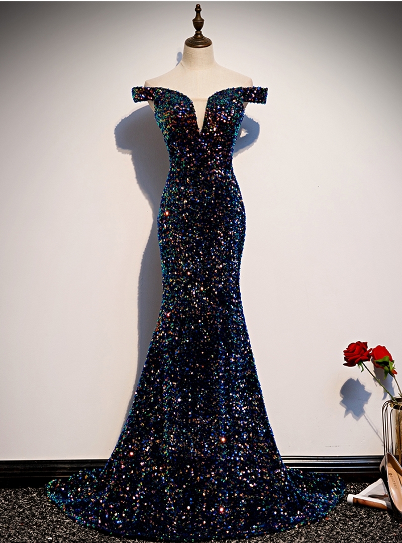 

2021 New Vintage Es Long Robe De Soiree Abendkleider Shiny Off the Shoulder Sequins Prom Mermaid Evening Gowns Rpeg, Red