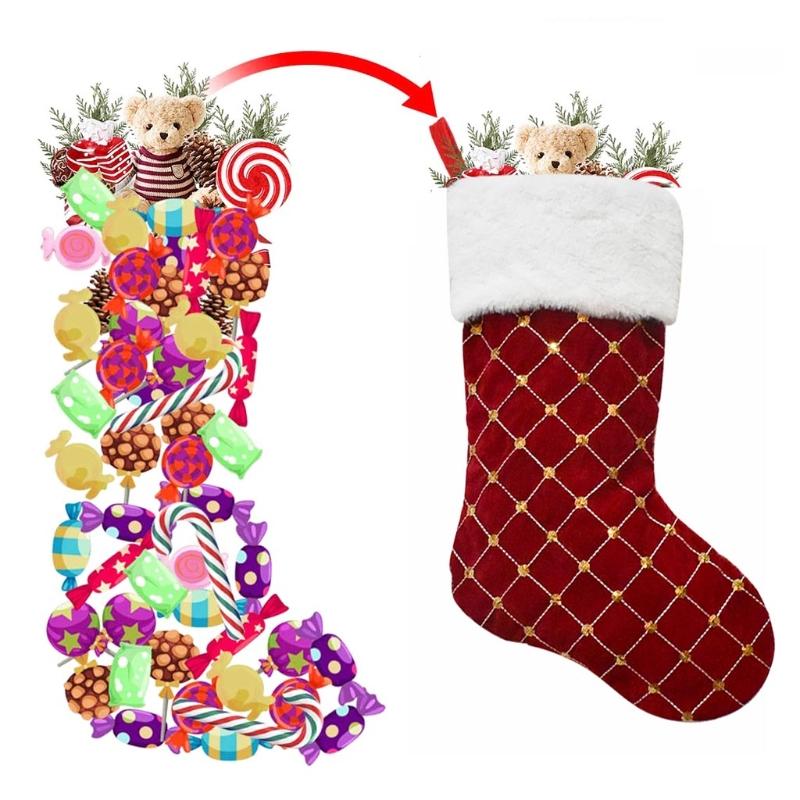 

Christmas Decorations Stocking 18 Inch Xmas Stockings Sequined Plaid Gift Bag For Tree Fireplace Family Holiday Party Decor