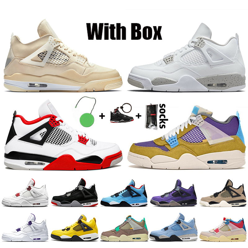 

With BOX 2021 Women Mens Jumpman 4 Sail Fire Red 4s Basketball Shoes White Oreo Desert Moss Taupe Haze Travis Sneakers Bred University Blue Guava Ice PSGs Trainers, A40 alternate 40-47