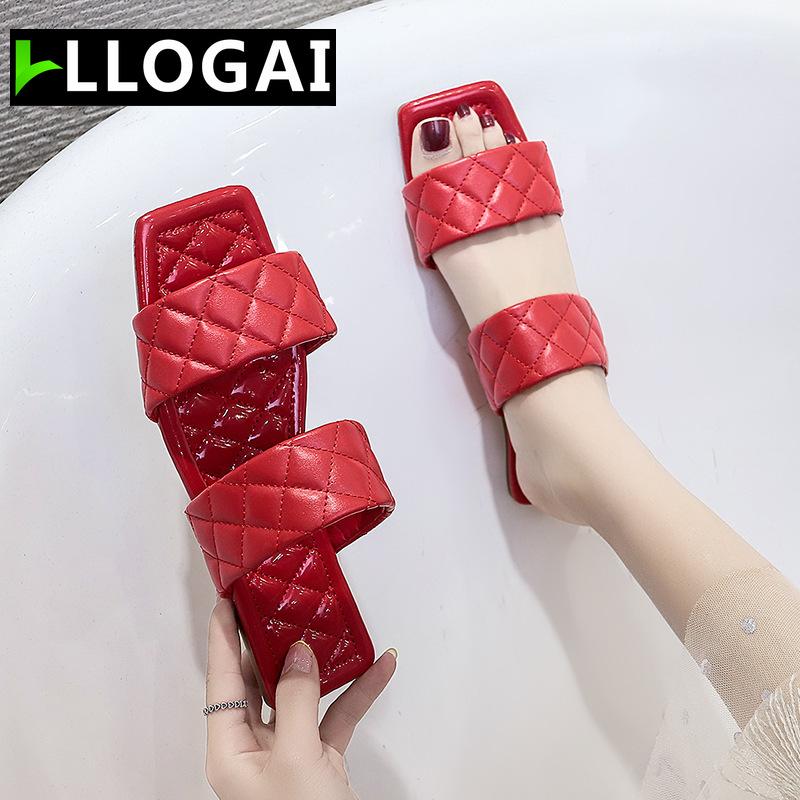 

LLOGAI Home Slippers Women Style Wild Leisure Square Head Flat Bottom Sandals Comfortable Latex Pad Slides Female Shoes Indoor, White