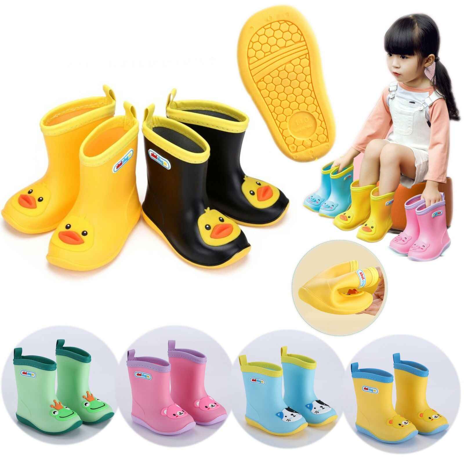 

Kids 3D Cartoon Waterproof Boot Wellies Water PVC Non-slip Boots Children Boys Girls Four Seasons Rain Shoes EUR Size 24-31, Black;red
