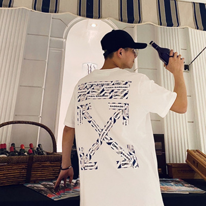 

Off Short Sleeve Fireworks Arrow Painting Starry Sky Splashing Ink Graffiti Men's and Women's Fashion Brand T-shirt 99 Words, White