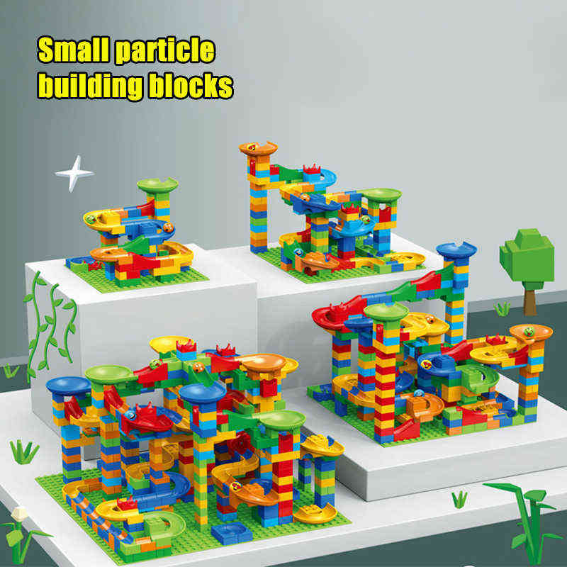 

84-504pcs Small Size Marble Race Run Blocks Maze Ball Track Building Blocks Plastic Funnel Slide Assemble DIY Bricks Kids Gift