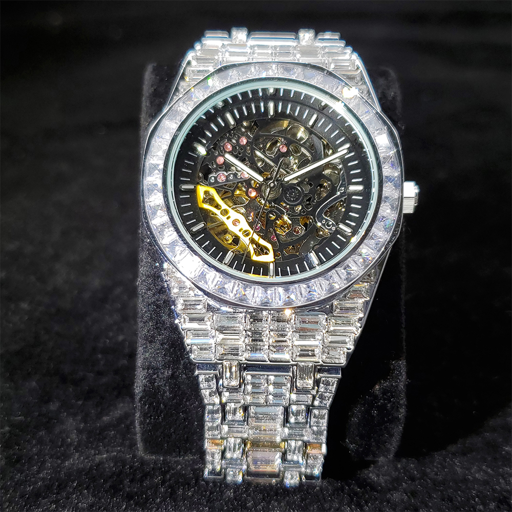

Hip Hop Full Diamond Iced Out Mens Watches Top Brand Luxury Steel Waterproof Man Watch Men Clock Relogio Masculino, Silver
