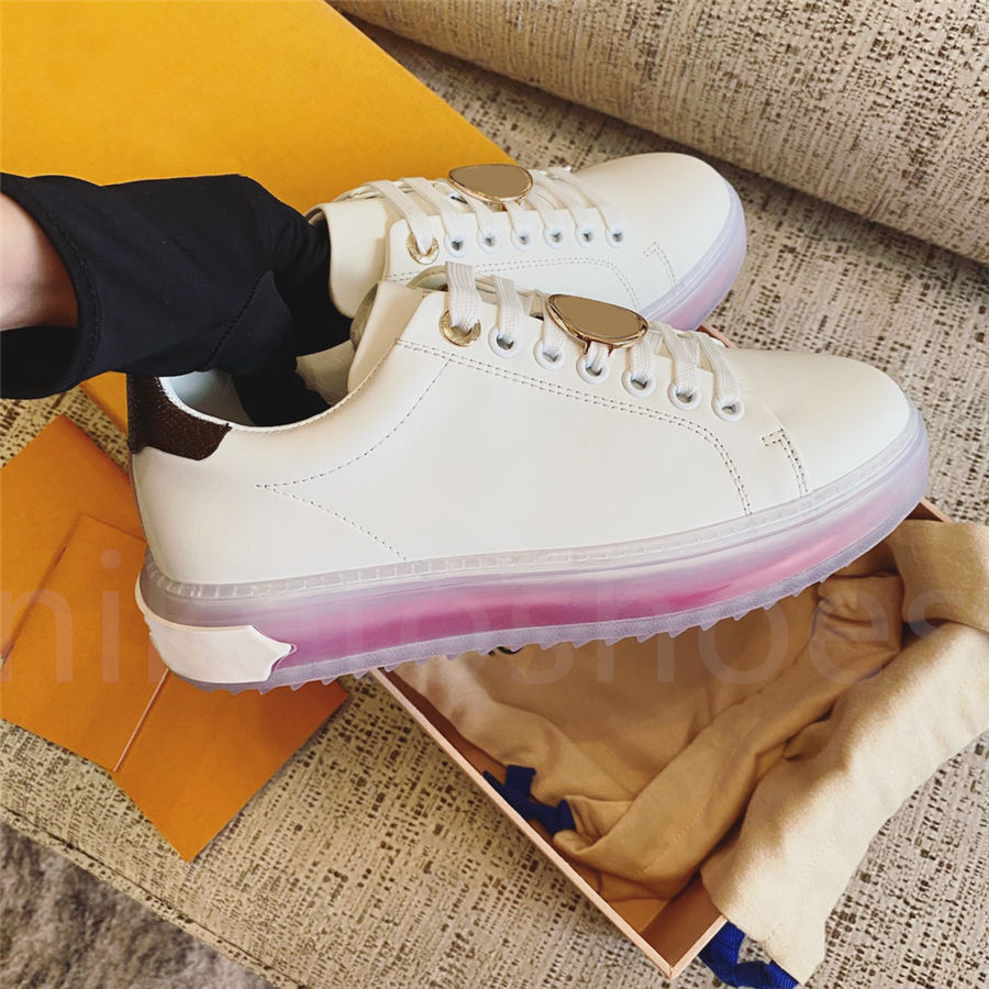 

Luxurys Designer Time Out Low Sneaker Casual Shoes Women Circle Transparent Rubber Outsole Leather Calfskin Classic Trainers, Color 01