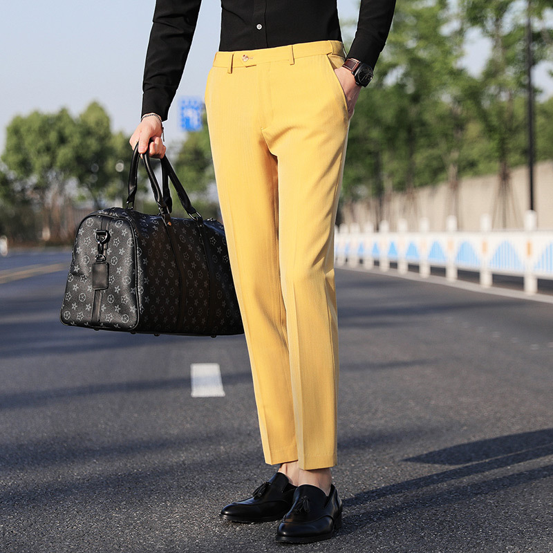 

2023 Men' Clothing pants Fashion Male Spring high quality cotton Business suit trousers Men' clothingMan British style casual, Yellow