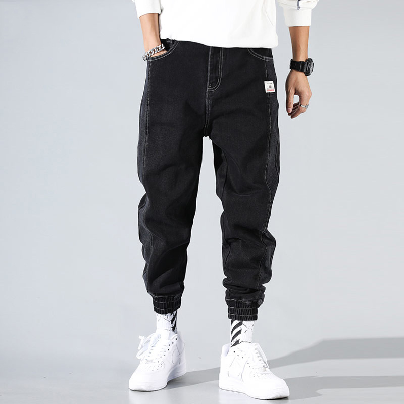 

2021 New Japanese Style Fashion Men Jeans Loose Fit Casual Denim Cargo Pants Streetwear Spliced Designer Hip Hop Jogger Wide Leg Trousers Bk, Black